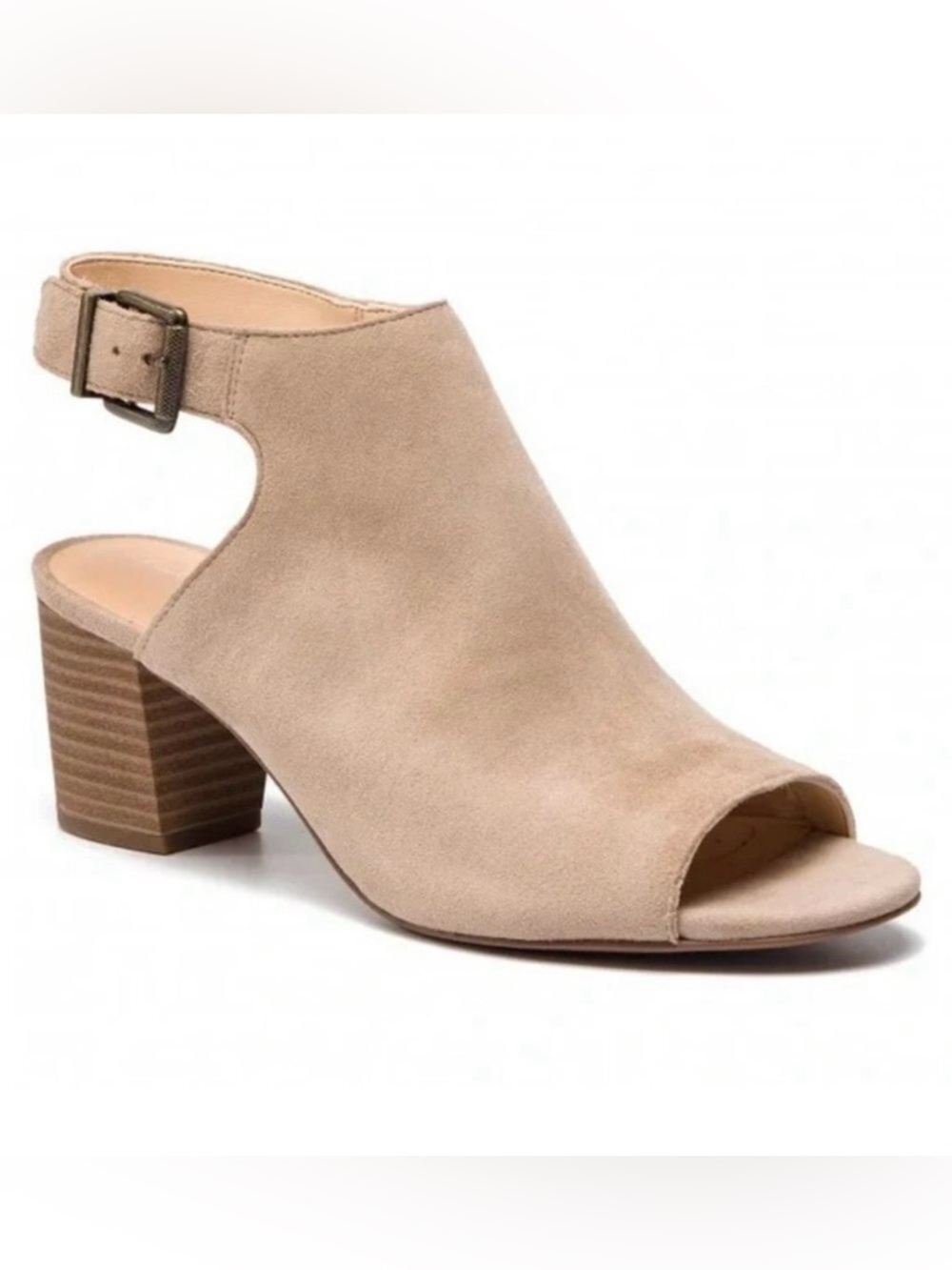 Clark’s Deloria Gia Sand Suede Peeptoe Sling Back Sandal